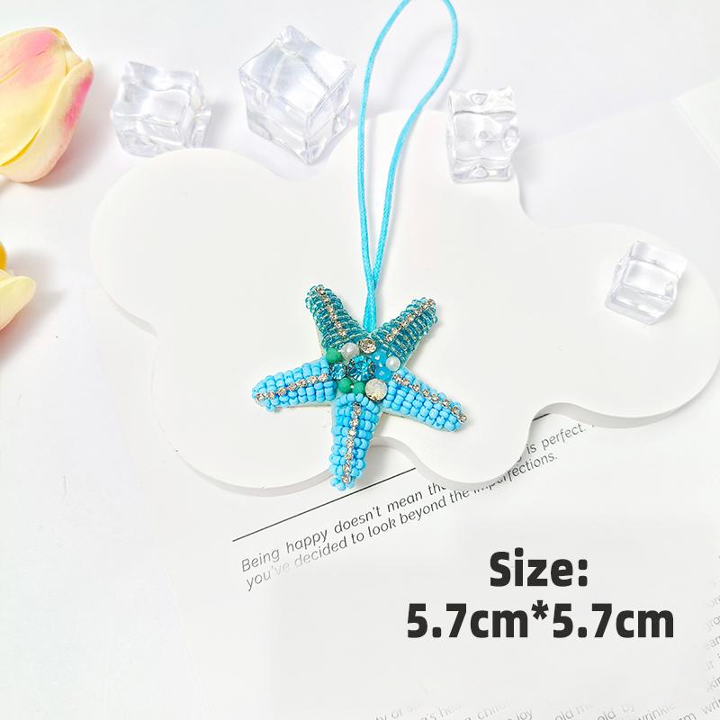 3D Ocean Theme Patches Handmade Rhinestone Beaded Patches with Hanging Rope Crystal Bag Lanyard Patch Beading Applique