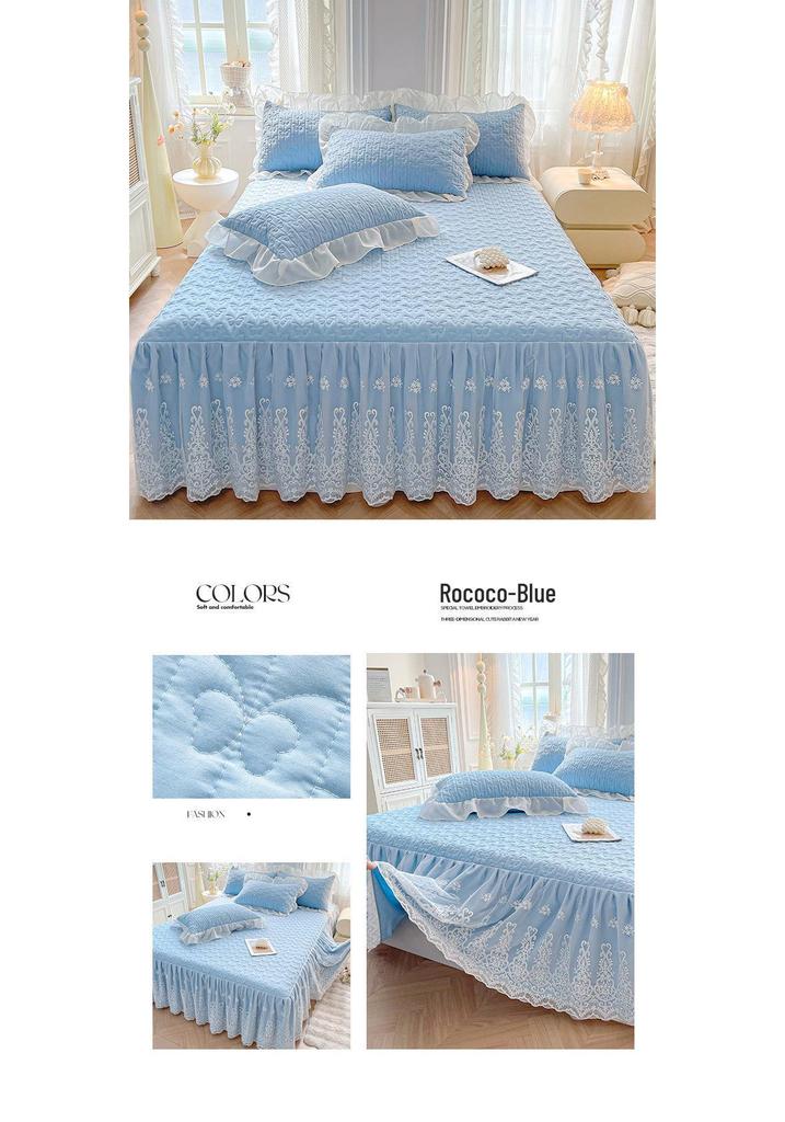 Elegant Princess Lace Bed Skirt Quilt - Thickened INS Style, Fairy Design with Double Lace Edging