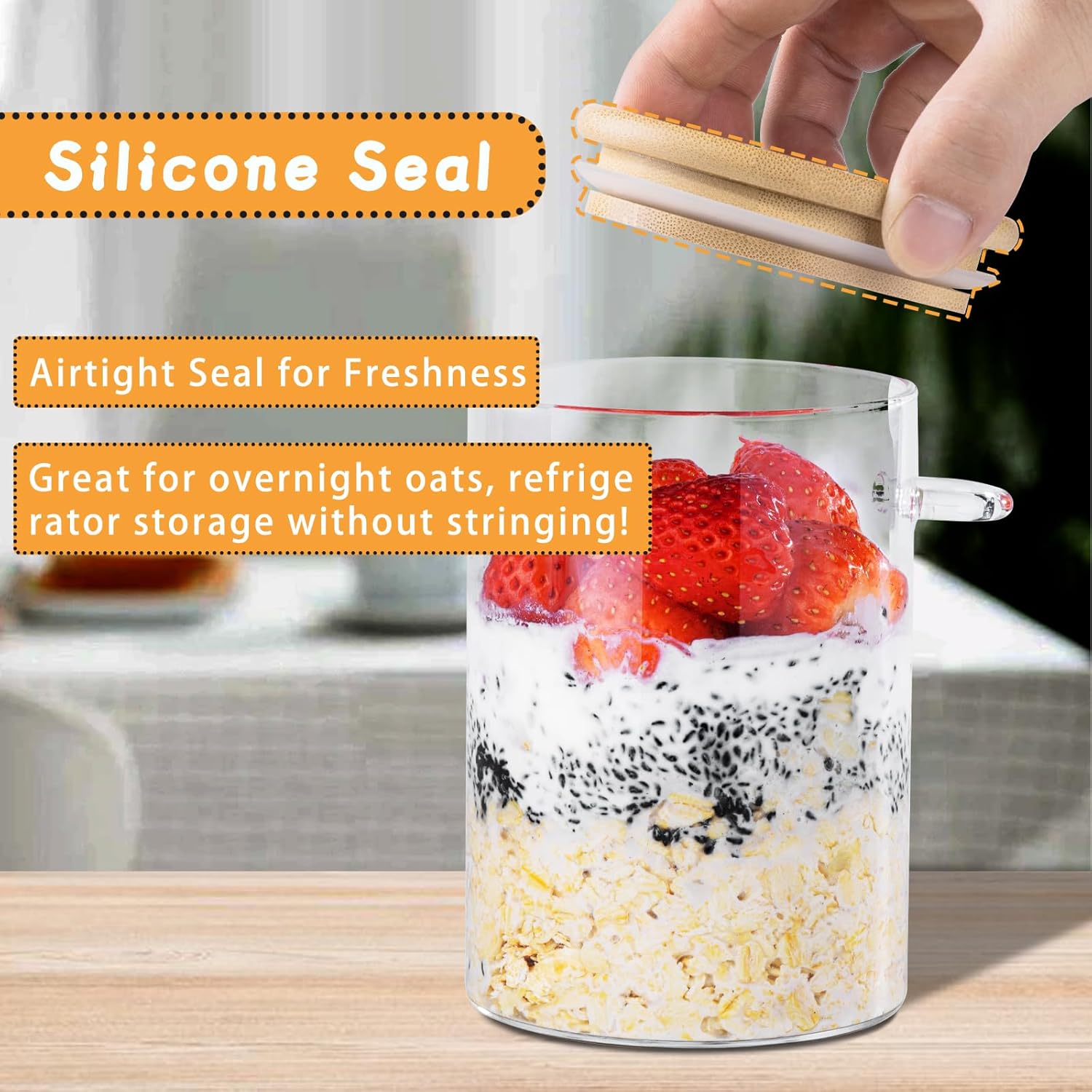 Overnight Oats Containers with Lids,16oz Overnight Oats Jars 4 Pack, Oatmeal Cups,Meal Prep Containers,Glass Meal Prep Containers with Lids,China