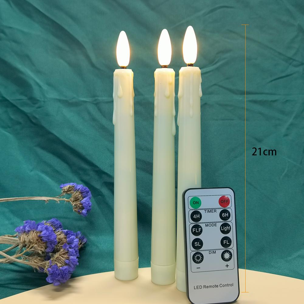 Elektronische Kerze mit Batterie-Timer und Fernbedienung, flammenlose LED-Kerzen, Tränenlicht, Hochzeitsessen, Heimdekoration, 21 cm