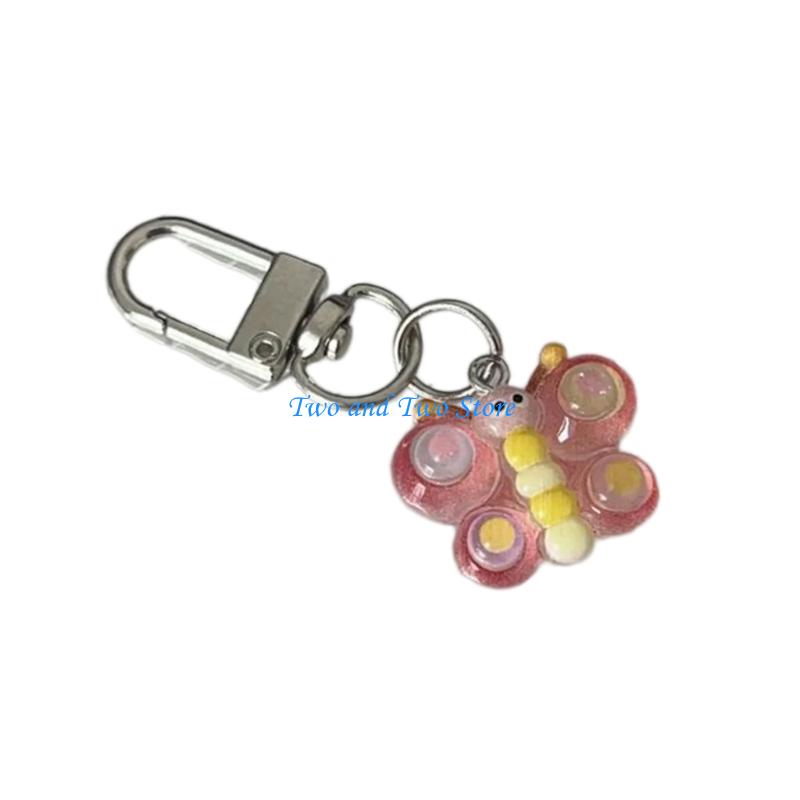 HX6F Smiling Butterfly Keychain Resin Bag Charm for Teens Friend Gifts розовый