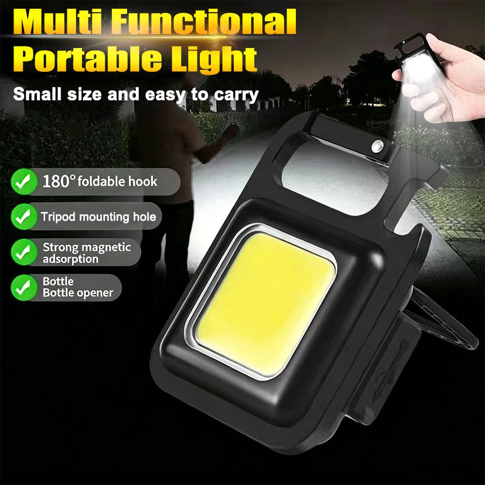 Mini LED Keychain Light Multifunction Portable USB Rechargeable Pocket Work Light with Corkscrew for Outdoor Camping Fishing Climbing