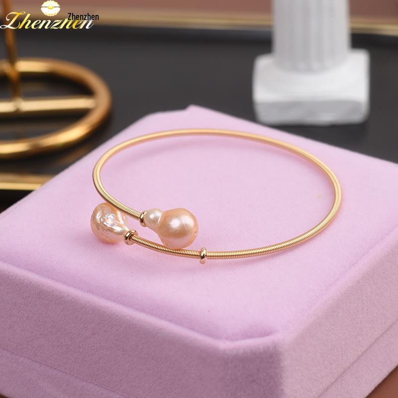 

Женский открытый регулируемый браслет из барочного жемчуга - Минималистичный дизайн в стиле легкой роскоши Open Adjustable розовый/естественный