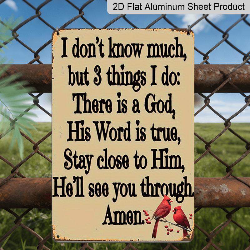 2D Flat, 11.8x7.87Inch Retro Metal Wall Sign with Religious Inspirational Quote & Cardinal Bird Design - Rustic Farmhouse Home Decor for Living Room
