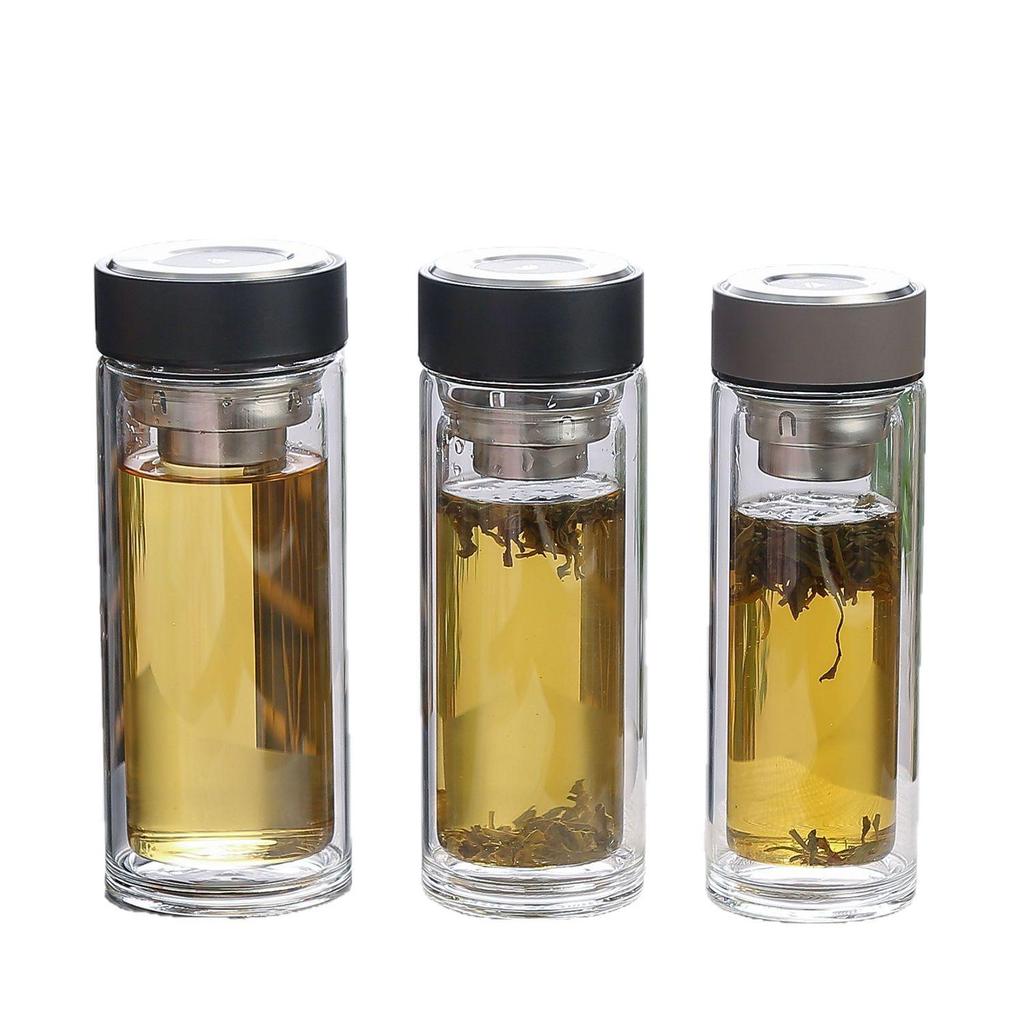 Custom Engraved Double-Layer Borosilicate Glass Tea Cup with Screw Cap