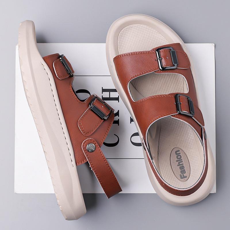 Men Dual-purpose Slippers High Quality Leather Sandals Fashion Casual Beach Shoes Summer Open Toe Sandals for Men Designer Slies
