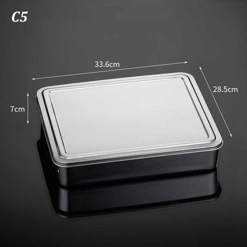 Stainless Steel Food Storage Tray With Lid Food Dessert Holder With Cover Storage Container Kitchen Restaurant Supply Organizer