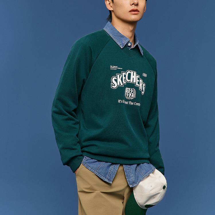 Skechers Sweatshirts Unisex Dark Sea Green-02XU V-neck Moderate Straight Fit L325U039-02XU