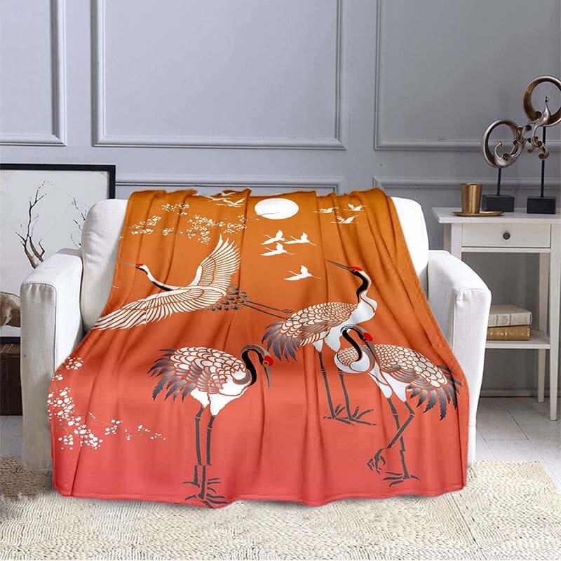 Weiße Kranich-Decke, bedruckt, superweiche Flanelldecke, Flanell-Bettwäsche, Sofa-Tagesdecke
