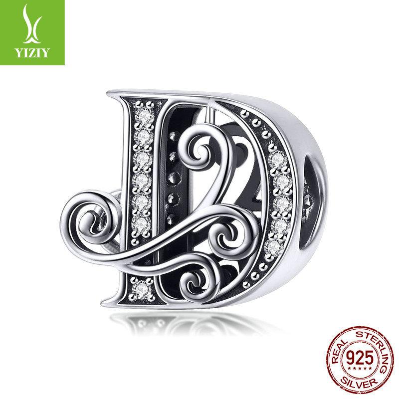 26 Letter Diy Bracelet Beaded Accessory, Zircon Sterling Silver Beads Loose Beads Bsc030