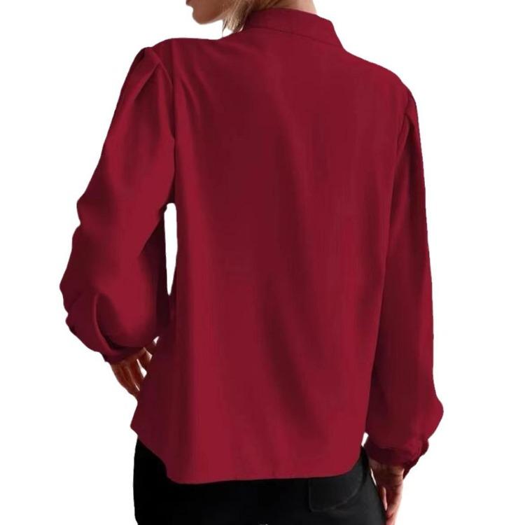 Spring 2024 Elegant Women’s Lapel Shirt Long Sleeve Button Up Solid Color Loose Fit