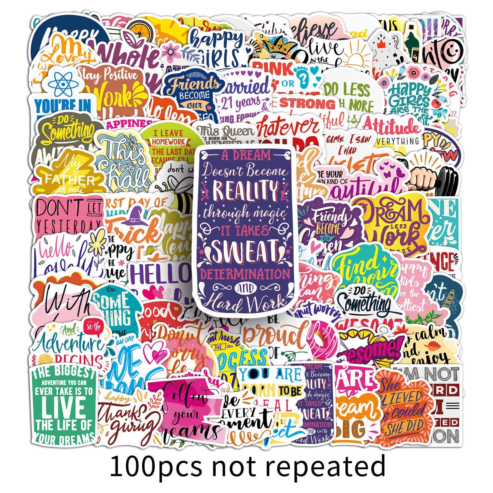 100 Cartoon Inspirational Graffiti Stickers for Laptop, Suitcase, Motorcycle, and Car