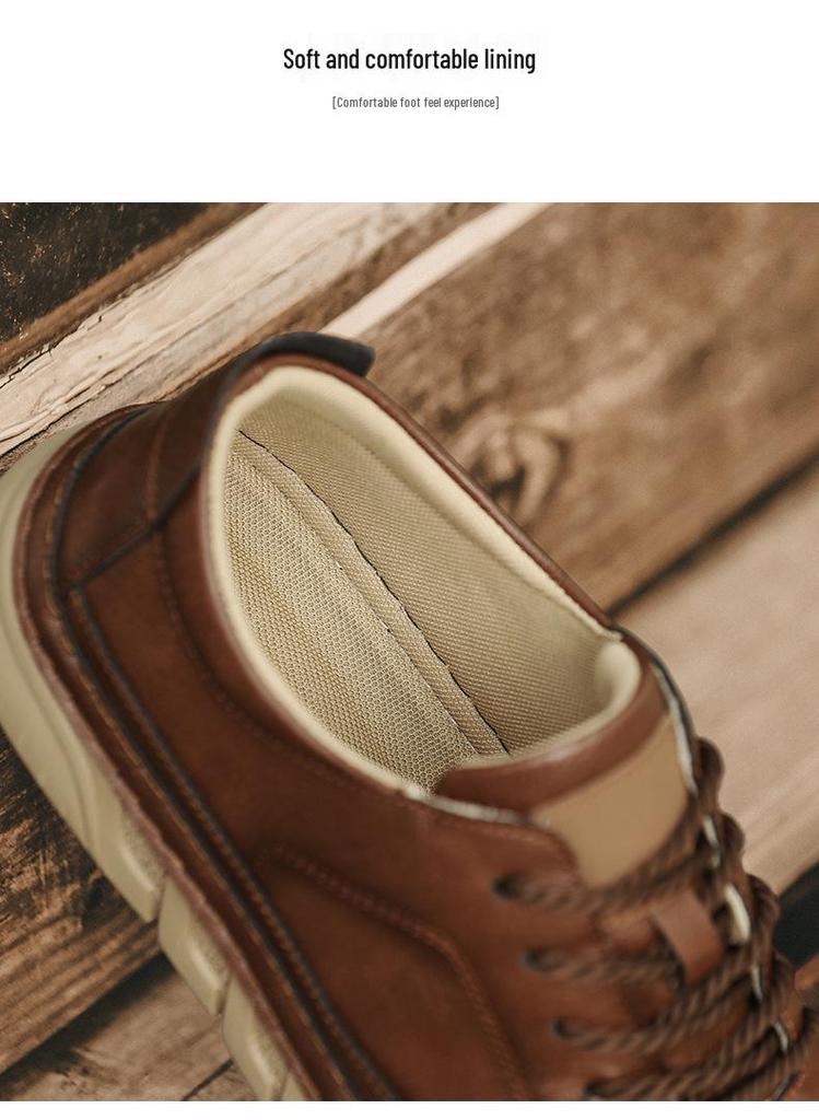2025 Autumn Men's Breathable Leather Moccasins: Soft Sole, Hand-stitched, Low-top, Lace-up Casual Driving Shoes