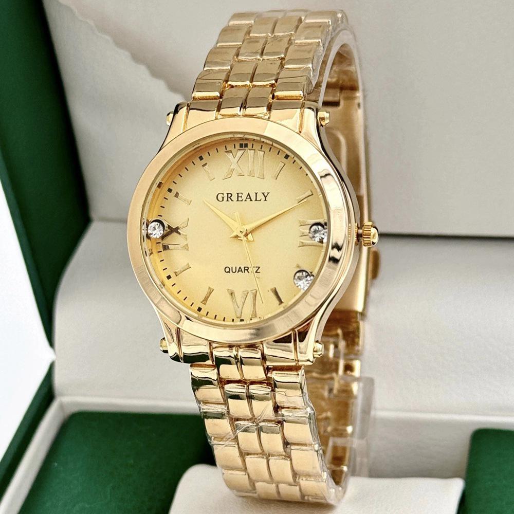 Luxury Women s English-Style Watch: Water Diamonds, Casual, Simple Roman Numerals