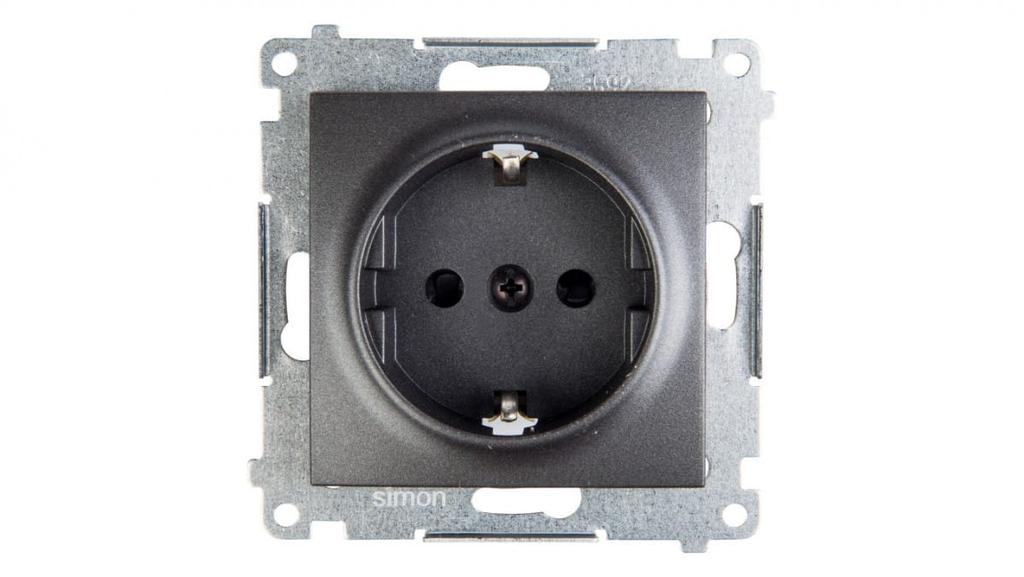 Simon 54 Single Schuko Socket with Grounding and Shutter 16A Ip20, Quick Connectors, Anthracite Dgsz1Cz.01/48