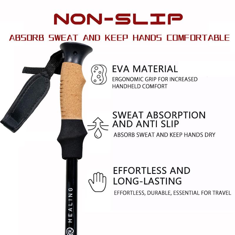 Aluminum Alloy Trekking Poles Collapsible Hiking Poles with Cork Grips Quick Locks Snow Baskets Suitable for Walking Travel Trails, Red