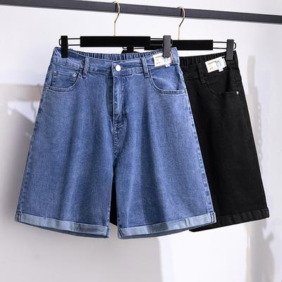 Women's Denim High-waisted Thin Loose Straight Stretch Shorts Plus Size