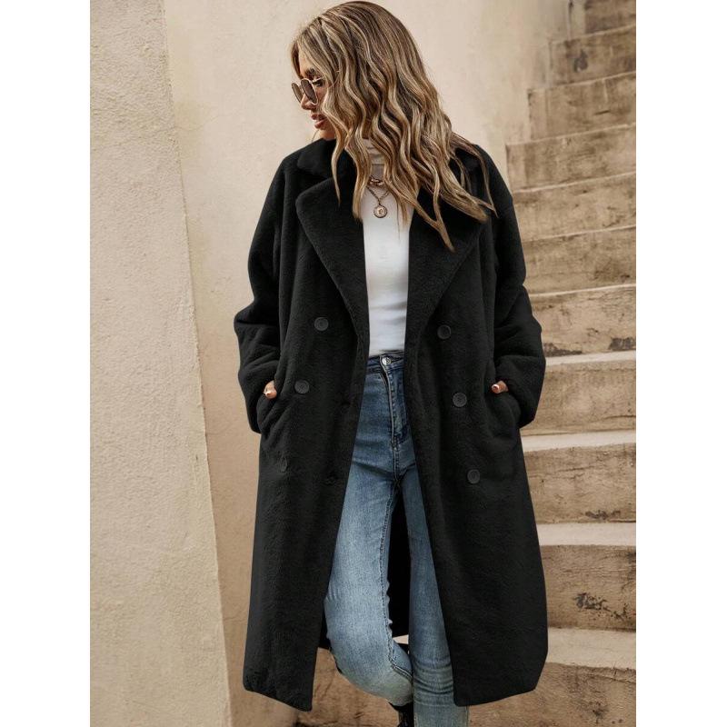 T23560 Faux Leather and Fur Long Coat S чёрный