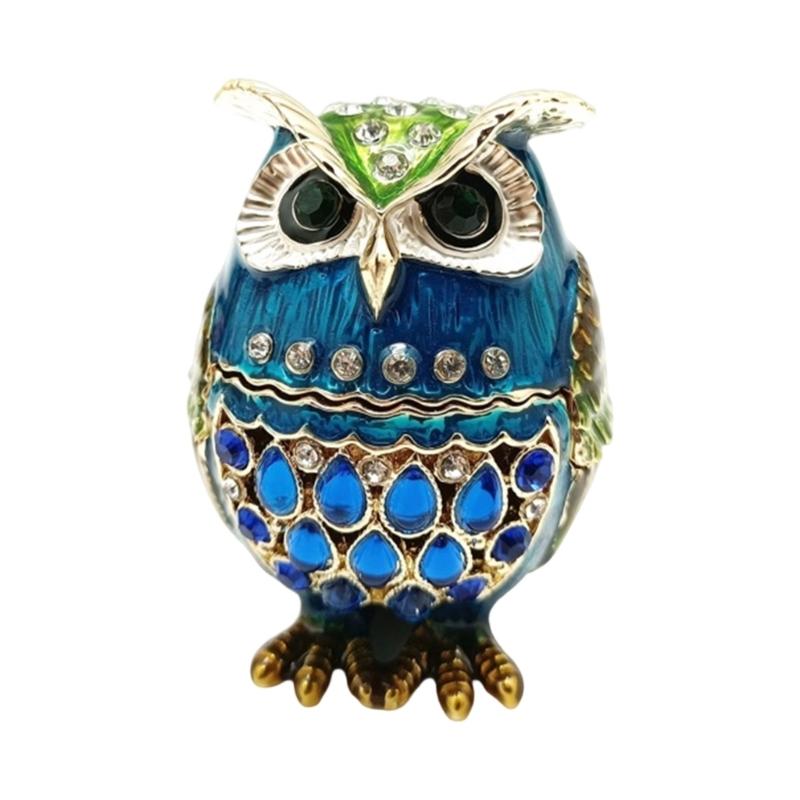Elegant Owl Themed Jewelry Organizers With Diamonds Accent Secure Alloy Case for Rings Collections
