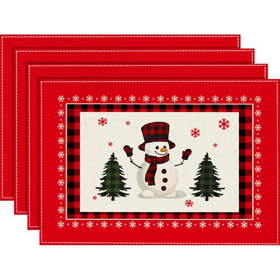 

4/6/8PcsChristmas Theme Linen Place Mats Linen Table Mats for Party Dining Decor Non-Slip Heat-Resistant KitchenDinnerTable Mats 4Pcs-30X45cm(12X18in