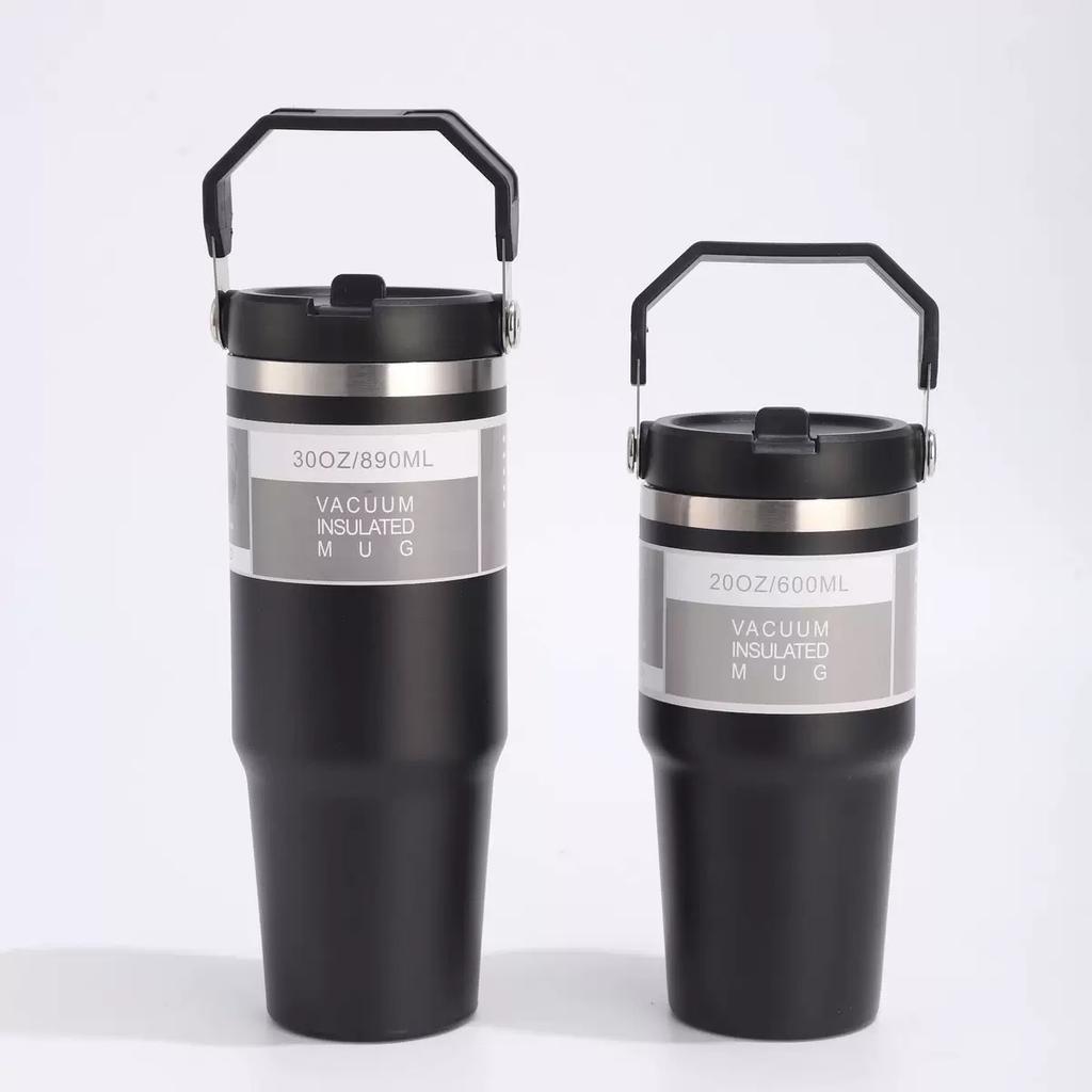600ML/890ML Roestvrij Staal Thermosbeker met Rietje Auto Koffiebeker Sport Waterfles Vacuümfles Geïsoleerde Beker Thermische Beker