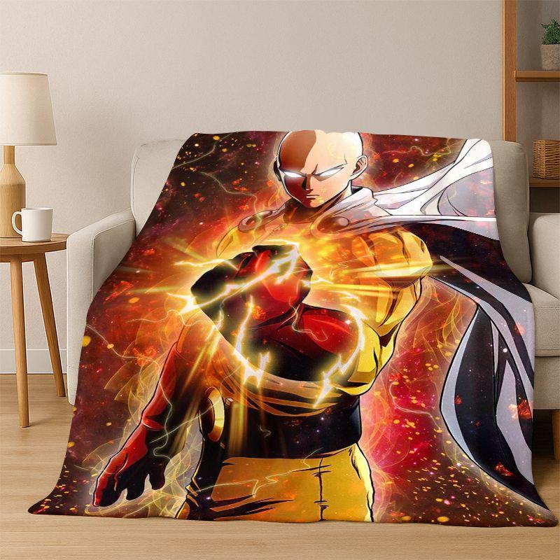 Anime One Punch Man Saitama Cartoon Flannel Blanket Soft Warm Blanket Throw Blanket for Bedroom Living Room Bed Travel