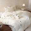 Spring/Summer Pure Cotton Long-Staple Four-Piece Bedding Set with Towel Embroidery - Soft, Skin-Friendly, Solid Colors