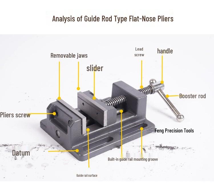 Heavy-Duty Drill Press Guide Flat Jaw Vise Fixture, 3 - 8 Inch
