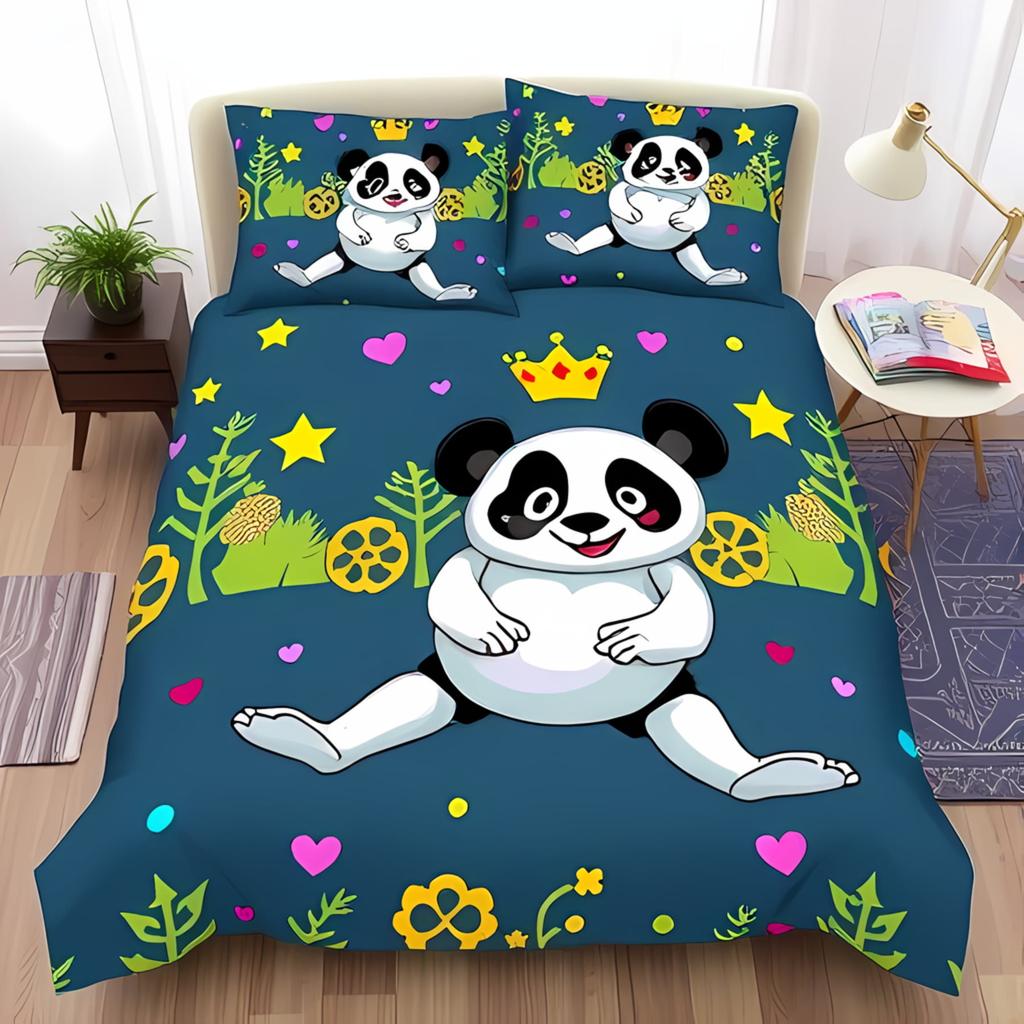 Comforter Cartoon Panda Bedding Set Adorable Animal Pattern Set Suitable For Boys And Girls Queen Size Warm Soft Breathable