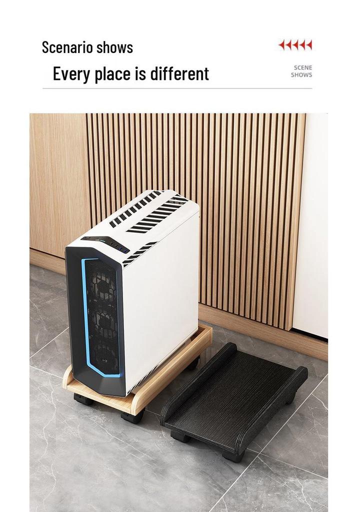 Movable Wooden Desktop Computer Chassis Tray with Wheels for Under-Desk Storage