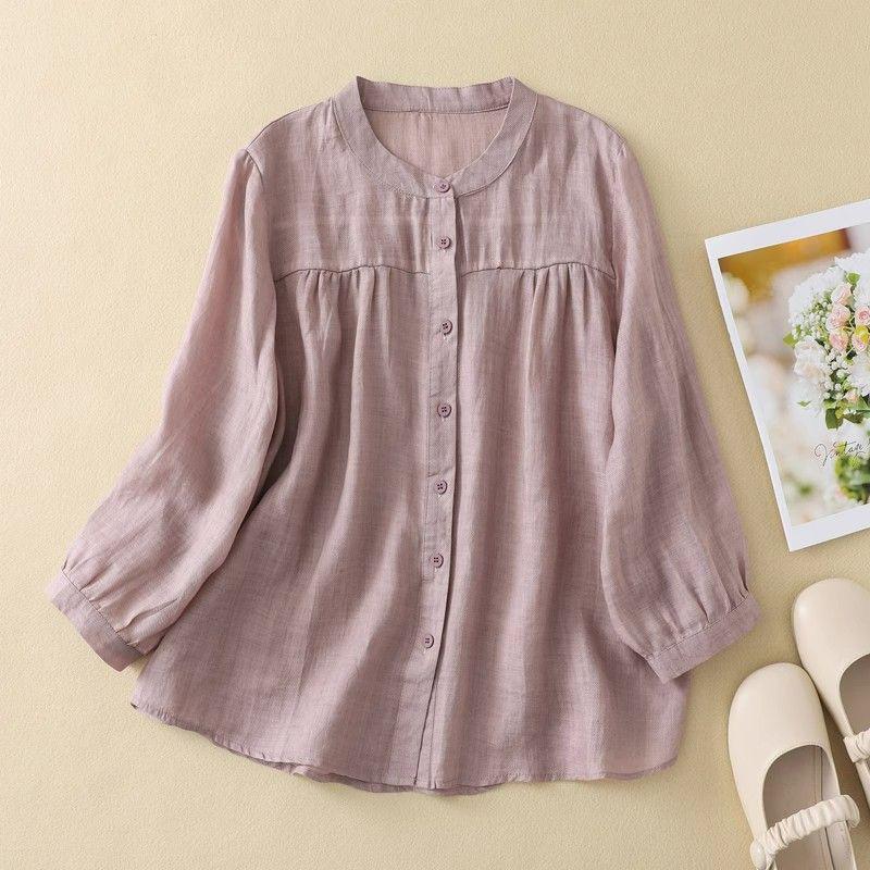 Women's Versatile Spring/Summer Cotton Linen 3/4 Sleeve Loose Casual Cardigan Shirt