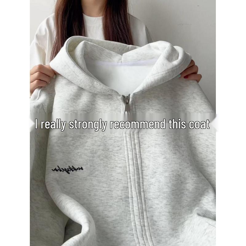 Women s 2025 Early Spring Grey Sweatshirt Cardigan - Korean Style for Middle School Students 3980₽