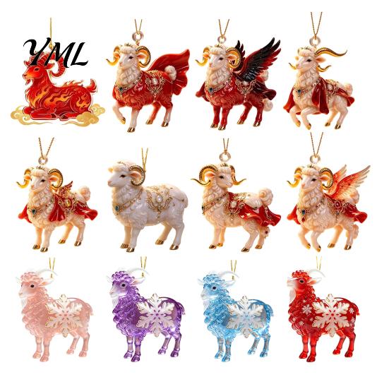 Holiday Party Ornaments Christmas Acrylic Goat Ornament, Sheep Hanging Decoration for Xmas Tree, Shaped Ornament 2D Flat Animal Pendant Festive Decor