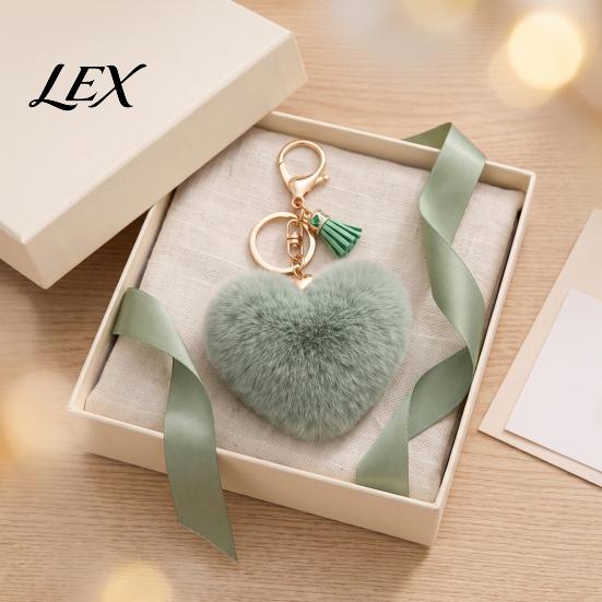 Plush Love Keychain Heart for Backpack, Fuzzy Keyring Decorative Bag Charm, Women Girls Handbags Accessory