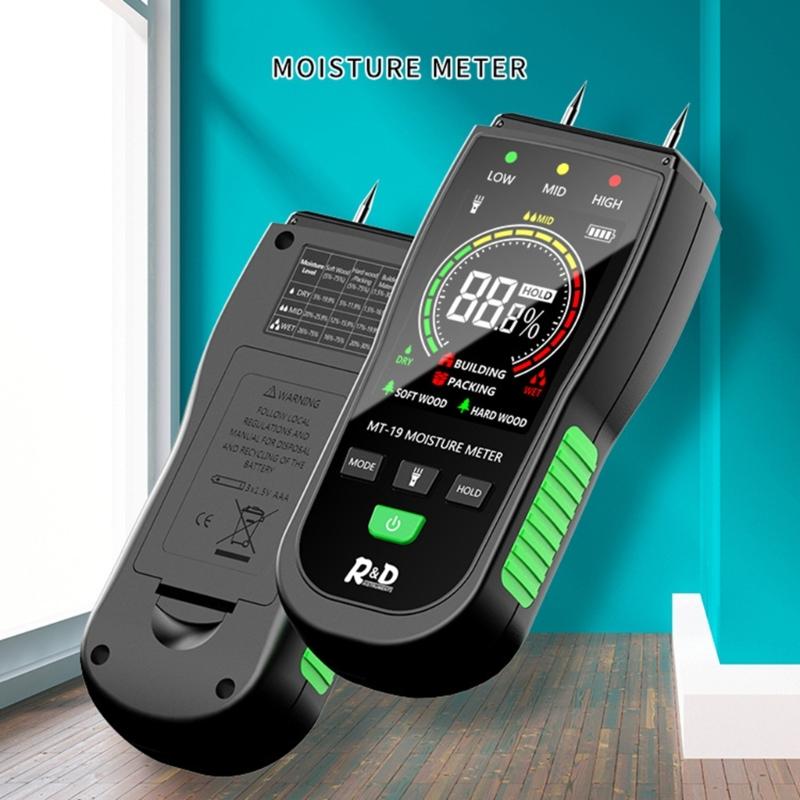Digital Display Wood Moisture Meter for Wall Floor Building Materials Wood Moisture Inspection Meter with Flashlight