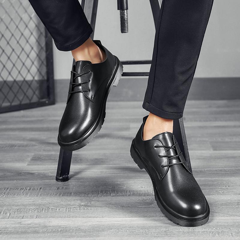 Men's Casual British Leather Shoes Platform Business Brand Formal Wear Lightweight Couple Round Toe Versatile Work Shoes 36-46