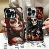 Catrina Belle Fille Rose Crâne Placage Coque de Téléphone Pour Iphone 16 17 Pro Max Air 16E 14 15 Plus 12 13 Mini Anti-Chute Airbag Co