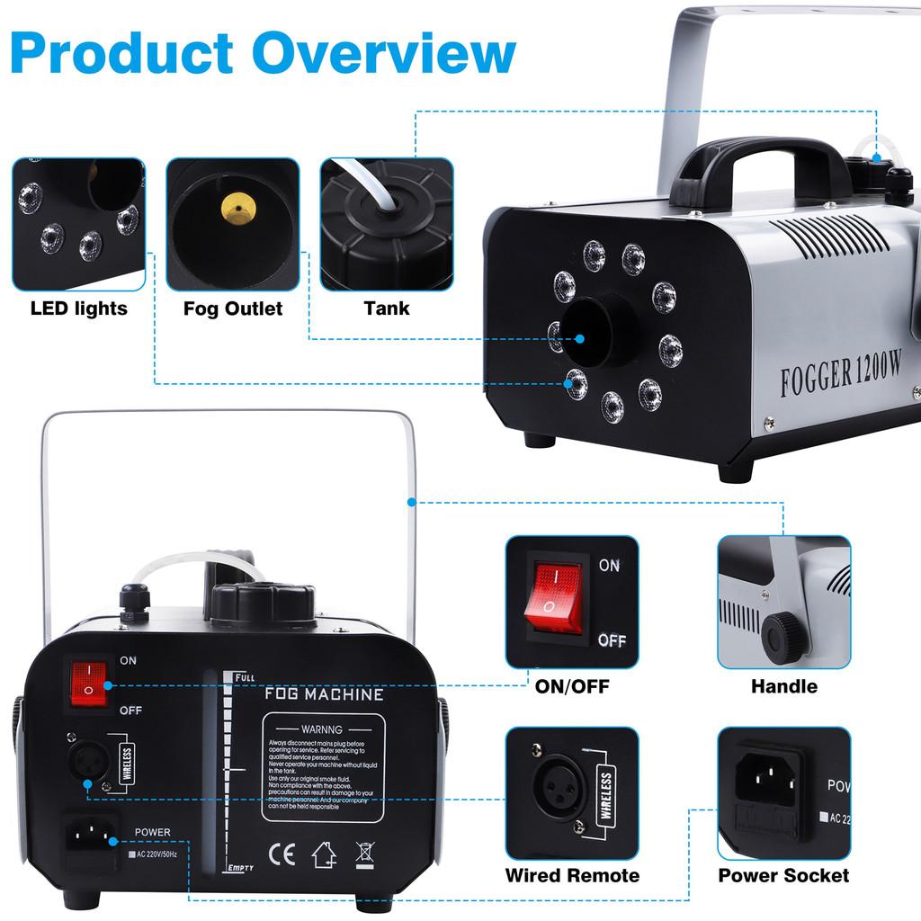 1200W RGB 9 LEDs Nebelmaschine Bühneneffekt Nebler Sprühgerät Halloween DJ Show Nebelausstoßer