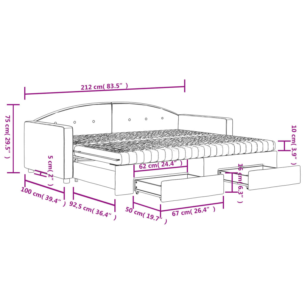 Extendable Daybed with Drawers Black 90x190 Cm Velvet