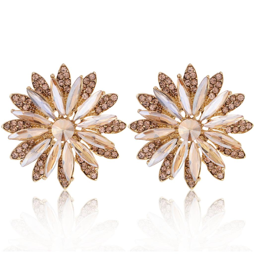 Luxury Rhinestone Flower Earrings Fashionable Exaggerated Studs Niche Design Elegant Party Jewelry For Women