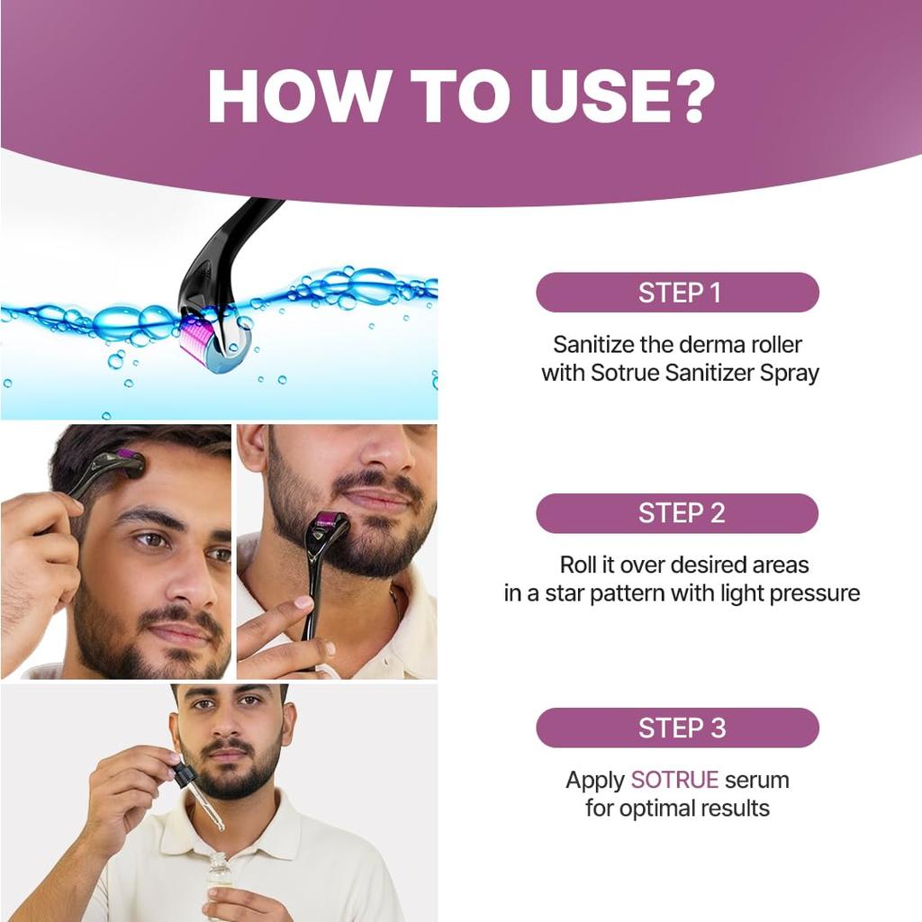 Sotrue Derma Roller 0.5mm with Sanitizer | Derma Roller for Hair Growth & Thickening, Reduces Acne Scars (Black)