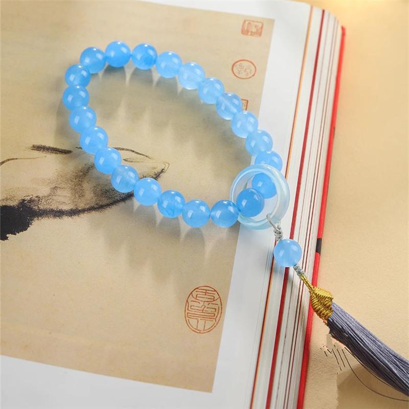 Natural Sea Blue Agate Chalcedony Holding 10Mm Tassel Around The Finger Soft Long Hand Twist, Eighteen Children Natural Support Identification
