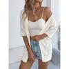 Women Casual European Style Solid Hollow Out Mid Length Elbow Sleeve Knit Cardigan