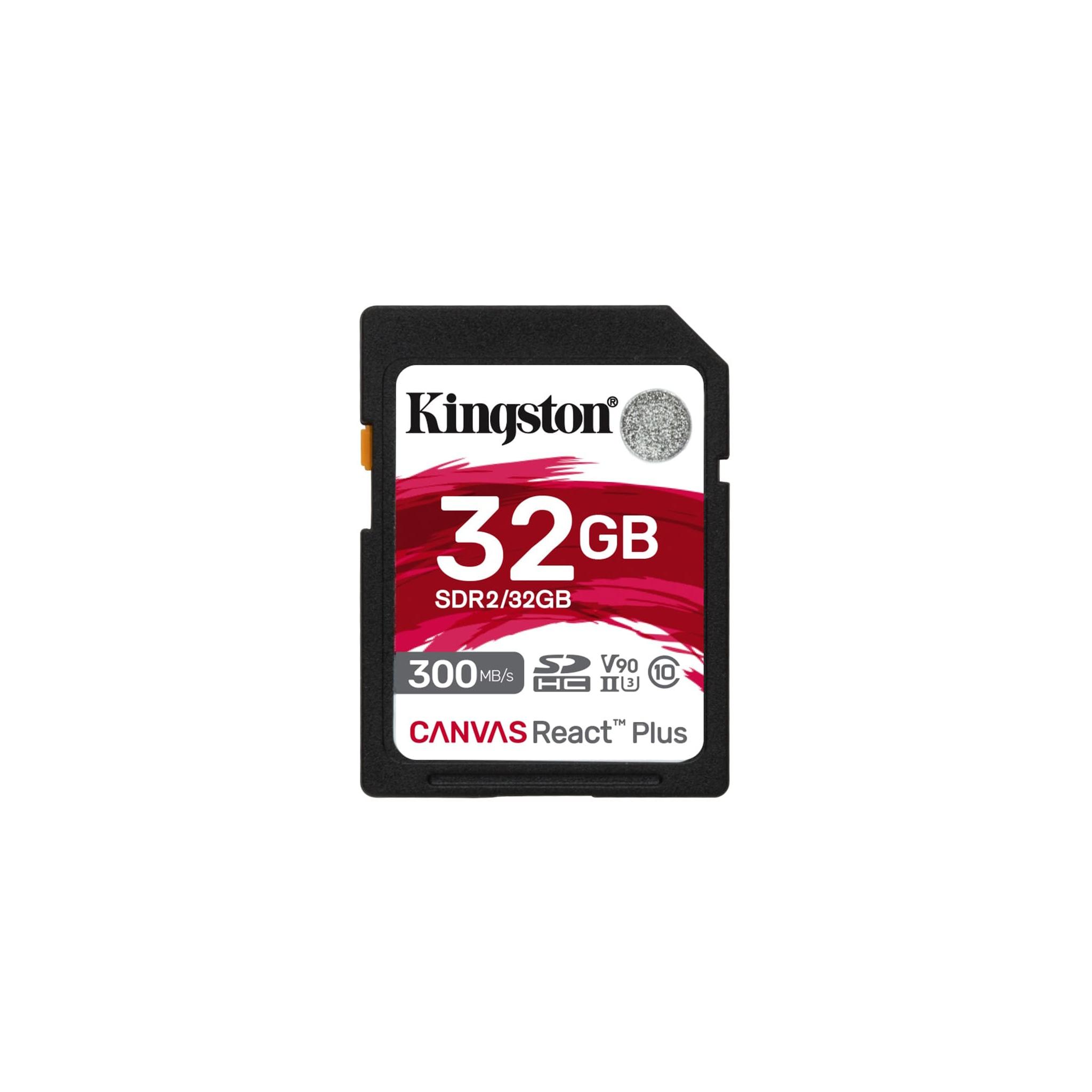 

Карта памяти Kingston Canvas React Plus SD для профессиональных кинокамер 4K/8K 32GB