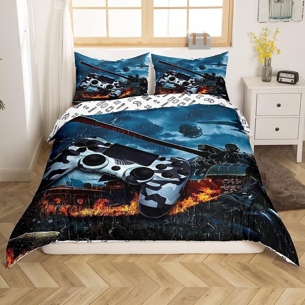 Cartoon Tank Duvet Cover War Theme Bedding Set For Kids Boys Man Soldier Camouflage Army Acting Polyester Comforter Cover King