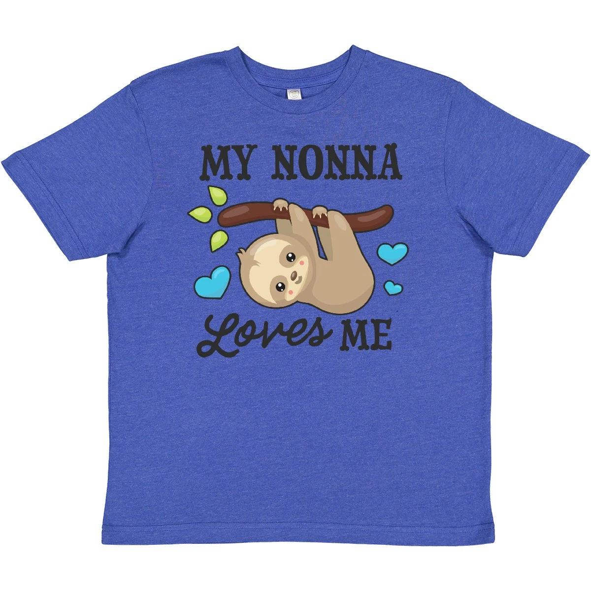 Inktastic My Nonna Loves Me With Sloth And Hearts Youth T-Shirt Animals Kids Tee 150