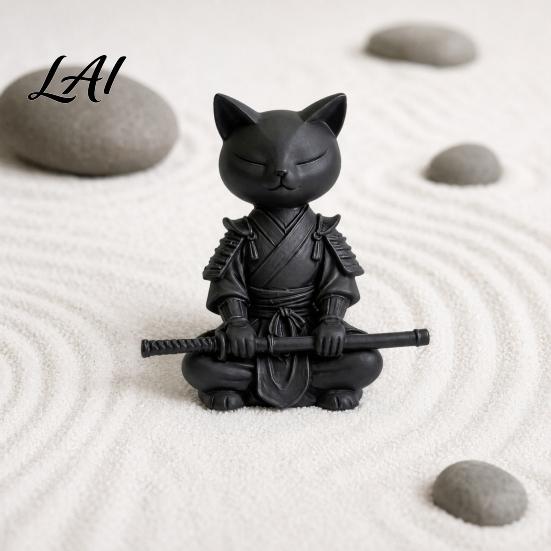 Desktop Cat Decor 3D Printed Knight Figurine Meditating Desk with Zen Warrior Pose Showcase Ornament Minimalist Frosted Animal Sculpture for Office