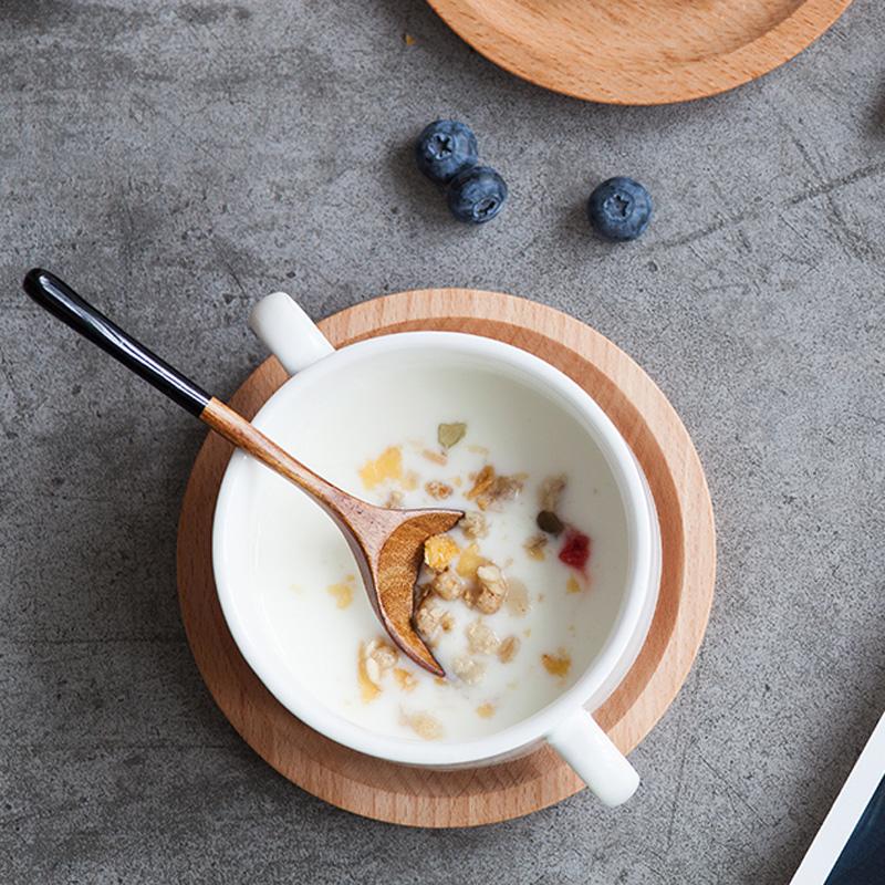 2Pcs Small Wooden Spoons Japanese Style Soup Dessert Spoon Cute Teaspoon Coffee Mixing Spoon Kitchen Natural Wood Tableware