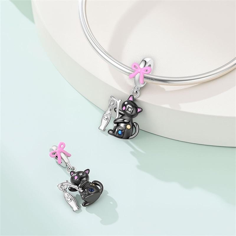 Original Copper Charms Beads Black Cat Colorful Elephant Pendant For Bracelet Women Diy Jewelry Gift Making