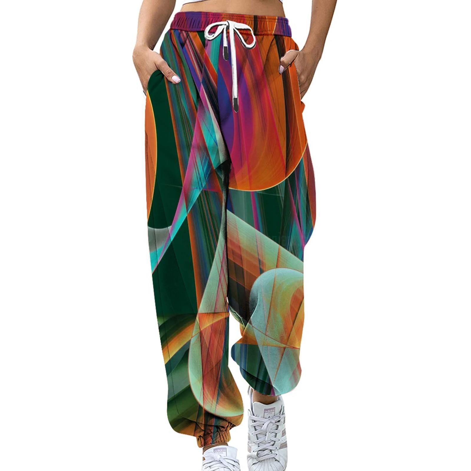 

Женская мода, повседневные спортивные брюки с цифровым цветным принтом, свободные брюки XXL киноварь